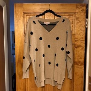 Philosophy Beige and Black Polka Dot V-Neck Sweater